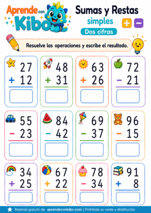 Ficha sumas y restas gratis