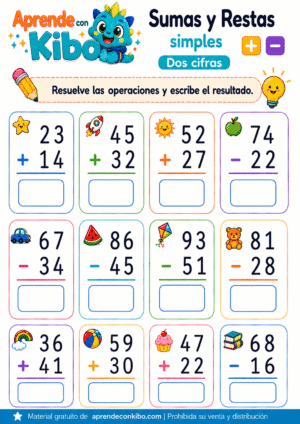 Ficha sumas y restas descargables
