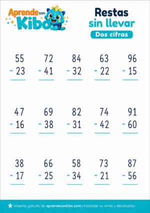 Fichas de restas sin llevadas