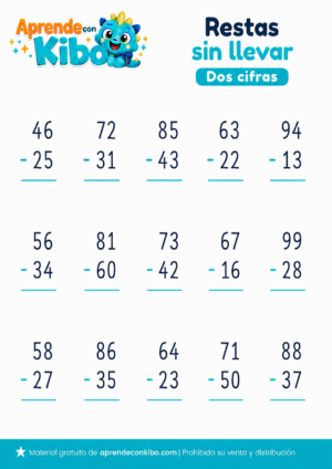 Fichas de restas sin llevadas